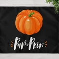 Black cotton linen place mat with orange pumpkin print and Pumpkin script text - Black Pumpkin (CD12-28)