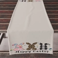 Happy Easter table runner featuring decorative rabbits on a natural linen style background - Three-Color Pattern Bunny Style (ZQ10-5)