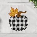 Thanksgiving placemat with buffalo plaid pumpkin and autumn maple leaf on white fabric - Buffalo Plaid Pumpkin (CD11-16)