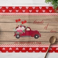 Set de table imperméable pour la Saint-Valentin avec vieux camion rouge et cœurs - Coton et lin / Style Pickup Rouge Vintage Valentine (CD15-11)