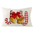 Linen Christmas lumbar pillow cover featuring festive JOY text with red candy cane stripes - 30x50cm (Cover Only) / JOY Bow Bell (YMD171-18) / Off White