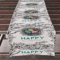White linen Easter table runner with Happy Easter eggs and floral bird nest pattern - Bird's Nest and Eggs Cycle Style (ZQ10-6)