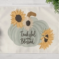 Linen placemat with pumpkin and sunflower print featuring Thankful and Blessed text - Thankful and Blessed Sunflower (CD12-30)