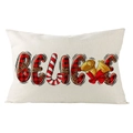 Believe Christmas lumber pillow cover in cream linen featuring plaid and leopard print patterns - 30x50cm (Cover Only) / BELIEVE Multi-element Letters (YMD171-19) / Off White