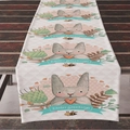 Easter table runner with gray bunny and heart illustration on vintage wood table surface - Vintage Diamond Hand-drawn Bunny Style (ZQ10-7)