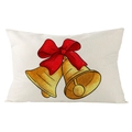 Linen Christmas lumbar pillow cover with festive gold bells and red bow print decoration - 30x50cm (Cover Only) / Bell and Big Bow (YMD171-20) / Off White