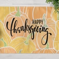 Autumn placemat with pumpkin prints and black HAPPY Thanksgiving typography on wood base - Yellow Thanksgiving Pumpkin (CD12-31)