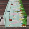Easter table runner with bunny and eggs on light blue wood grain fabric background - Light Blue Wood Grain Eggs and Butterfly Style (ZQ10-8)