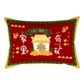 Deep red festive lumbar pillow with rich text graphics and gold coin cartoon elements - Cover Only / Rich at Home Style (CRS24-18)
