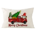Christmas lumbar pillow cover with red truck and gnome print on linen fabric - 30x50cm (Cover Only) / Merry Christmas Red Vintage Car (YMD171-22) / Off White