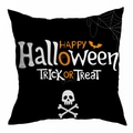 Halloween pillowcase featuring Happy Halloween text with skull and bat on black background - 45x45cm / Black Skull Bat (DRD295-6)