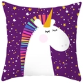 Close-up of peach skin pillowcase featuring colorful unicorn and starry sky print - Dark Purple Dreamy Unicorn (DRD367-18)