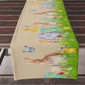 Easter table runner featuring realistic rabbits and colorful eggs on beige woven fabric - Spring Realistic Floral Bunny Eggs Style (ZQ10-10)