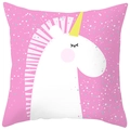 Detailed view of square pillowcase featuring a cute cartoon unicorn with rainbow stars - Pink White Cartoon Unicorn (DRD367-17)