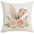 Federa per cuscino pasquale in lino rosa con orecchie di coniglio e fiori acquerello - Stile Floreale Orecchio di Coniglio Acquerello (YMD295-1)
