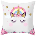 Detail of cute unicorn print on peach skin pillowcase with rainbow and flower patterns - White Flower Rainbow Bridge Unicorn (DRD367-15)