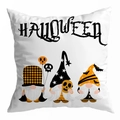 Halloween throw pillow cover featuring three gnomes and black Halloween text on white - 45x45cm / Gnome Halloween Pattern (DRD295-8)