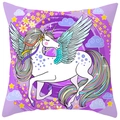 Detail of colorful unicorn print on soft peach skin fabric decorative pillowcase - Cyan Wing Mane Unicorn (DRD367-14)