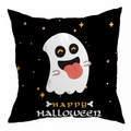 Black Halloween pillowcase with white ghost print and Happy Halloween text - 45x45cm / Black Background Cartoon Ghost (DRD295-9)