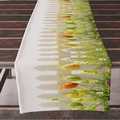 Easter table runner with colorful eggs and white picket fence on rustic wood texture - Wooden Fence and Grass Eggs Scene Style (ZQ10-12)