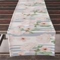 Elegante runner da tavola in lino con pioni rosa e strisce grigie su legno - Stile Righe Peonia Rosa (ZQ12-9)