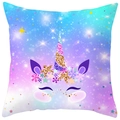 Housse de coussin licorne avec motif d'étoiles arc-en-ciel et couronne de fleurs - Licorne Étoilée Dégradé Bleu Violet (DRD367-1)