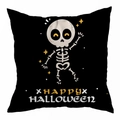 Halloween decorative square pillowcase featuring a skeleton print and Happy Halloween text - 45x45cm / Black Background Cartoon Skeleton (DRD295-12)