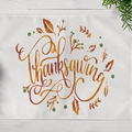 White linen Thanksgiving place mat featuring orange lettering and autumn leaves - Thanksgiving Wreath Decor (CD12-39)