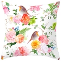 Detail view of peach skin pillowcase with vibrant floral rose and bird print patterns - 18x18 Inch / Robin Rose Bird (DRD368-9)