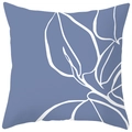 Housse de coussin bleu nordique avec motifs floraux blancs au style minimaliste - Lignes de Plantes Minimalistes (DRD373-3)