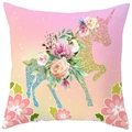 Housse de coussin licorne avec fleurs et effet pailleté sur fond dégradé rose doux - Silhouette de Licorne Dégradé Étincelant (DRD367-4)