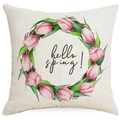 Kissenbezug aus Leinen mit rosa Tulpen und Hello Spring Aufdruck für das Sofa - Ymd294-4 / 45*45cm (Kein Inlett)