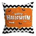 Halloween peach skin pillow cover with Happy Halloween text and bat pattern on wave base - 45x45cm / Black and White Wave Bat (DRD295-14)