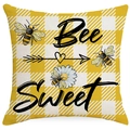 Federa Bee Sweet a quadretti gialli con stampa di api e margherite stile rustico - 45*45cm (Senza Inserto) / Stile Ape Fiore (YMD299-2)