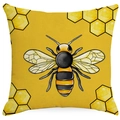 Leinen Kissenbezug mit gelbem Bienen und Wabenmuster für stilvolle Heimdekoration - 45x45cm