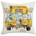 Federa in lino con camion vintage, margherite gialle e stampa di api e fiori - 45*45cm (Senza Inserto) / Stile Camion Ape (YMD299-3)