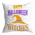 Square Halloween pillowcase with Happy Halloween Witches print and wizard hat design - 45x45cm / White Background Wizard Hat Illustration (DRD295-15)