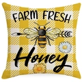 Federa per cuscino stile rustico a quadretti con motivo ape e testo Farm Fresh Honey - 45*45cm (Senza Inserto) / Stile Plaid Ape Fattoria (YMD299-4)
