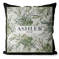Funda de cojín vintage verde con estampado floral y logo Ashler Home elegante - CRD55-4 / 45x45cm