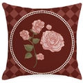 Europese vintage rode kussenhoes met rozenprint en geometrische ruitvormige rand - 45x45cm (Zonder Kussen) / YMD302-4