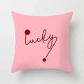 Close-up of pink decorative pillowcase with dark red lucky lettering for modern home decor - 45*45cm (No Insert) / Lucky Pink Hand-written (CRD56-19)