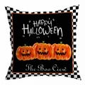 Halloween pumpkin pillowcase with Happy Halloween text and checkered border trim - 45x45cm / Black Background Plaid Pumpkin (DRD295-18)