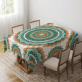 Detailed view of bohemian mandala pattern fabric on a rectangular blue dining tablecloth - Zb06-16 / 40*60cm Small Towel