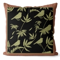 Funda de cojín de lujo retro verde felpa con estampados de pájaros y hojas para sofá - CRD55-1 / 45x45cm