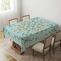 Detail of blue mandala tablecloth showing intricate yellow patterns in a dining room setup - Zb06-14 / 40*60cm Small Towel