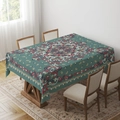 Close-up of bohemian turquoise tablecloth with intricate mandala patterns on a wooden table - Zb06-13 / 40*60cm Small Towel