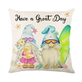 Linnen kussensloop met zomerse strandkabouters en Have a Great Day print in wit - 45x45 cm / Strandkabouter Met Surfplank (YMD304-3)