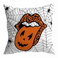 Halloween pillowcase featuring leopard lips and pumpkin tongue print on white peach skin fabric - 45x45cm / Spoof Leopard Print Lips (DRD295-21)
