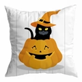 Halloween pillowcase featuring a black cat in a wizard hat inside a pumpkin lantern - 45x45cm / White Wood Grain Pumpkin Black Cat (DRD295-22)