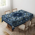 Detail of blue floral tablecloth with vintage bohemian patterns on long wooden dining table - Zb06-9 / 40*60cm Small Towel